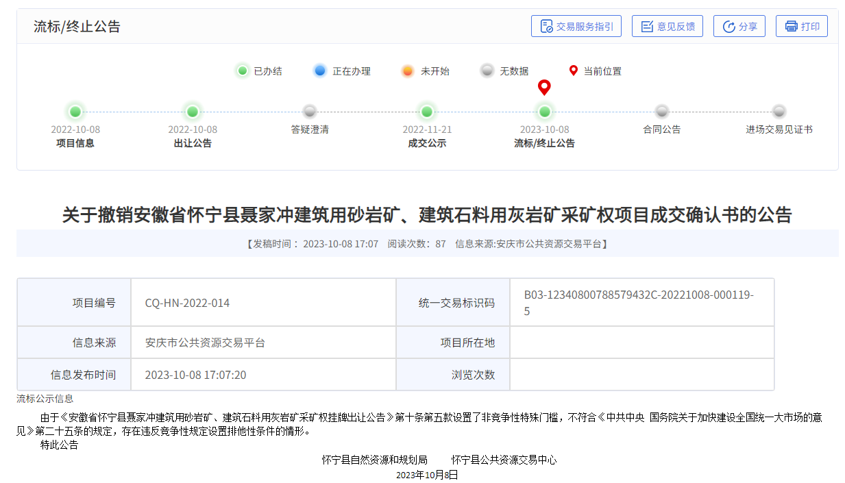 撤销该项目成交确认书