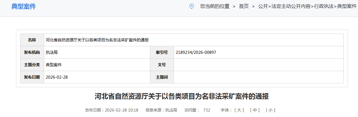 河北省自然资源厅通报四起违法采矿典型案例